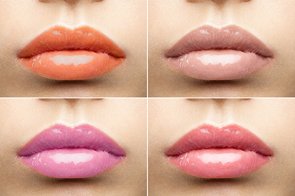 Collage of nude glossy lips
